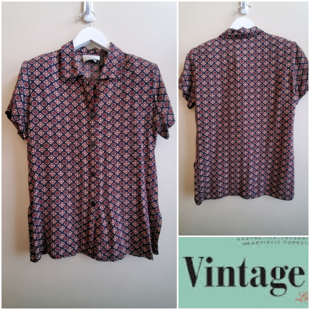Vintage Beecher Brook medium size trendy pattern  short sleeve button down shirt